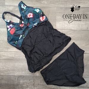 Yonique Twist Front Tankini Swimsuit Size XL